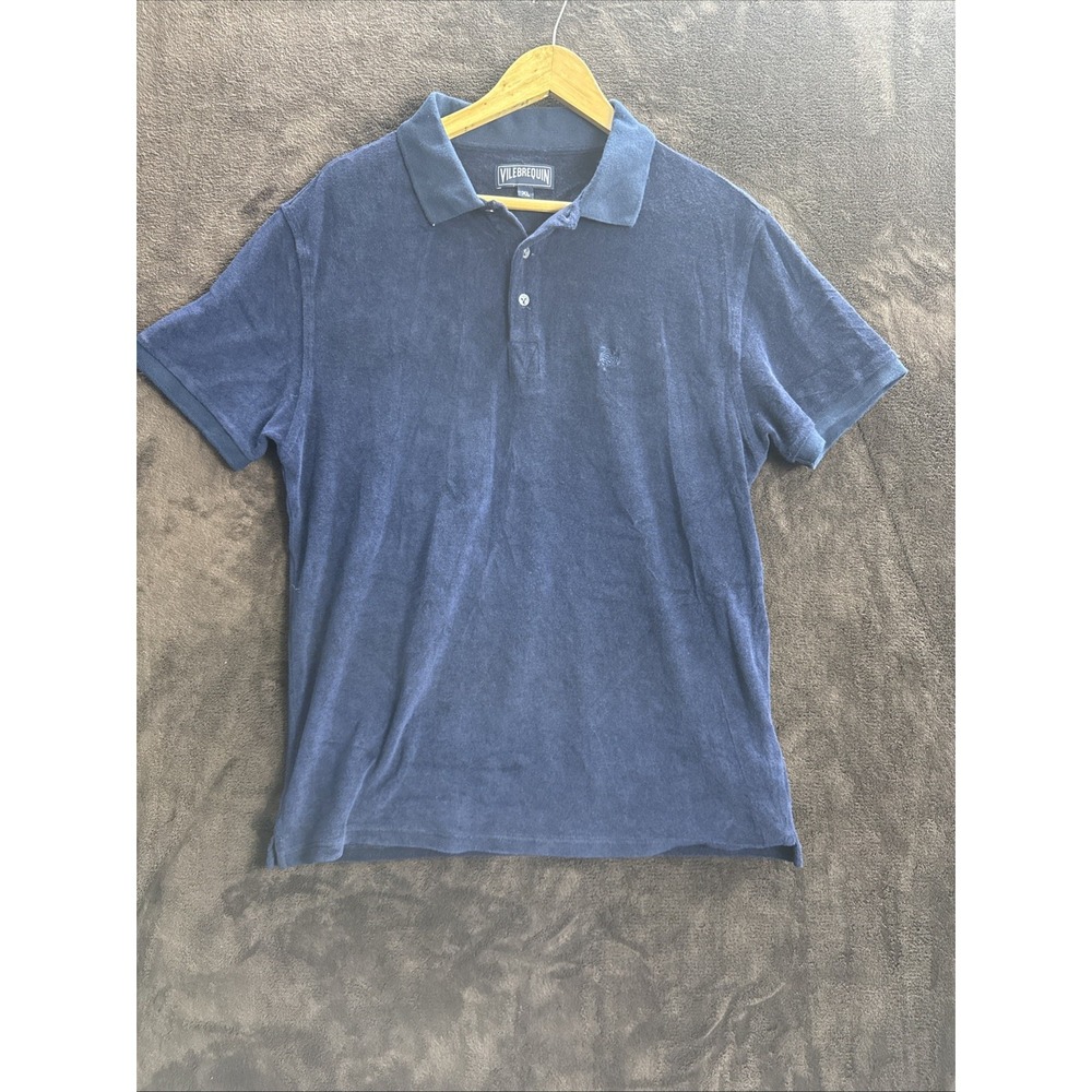 Vilebrequin Polo Shirt Terry Cloth Navy Blue Cotton Blend Size XL (1728)